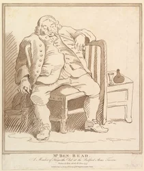 Mr. Ben: Read, een lid van Hogarths Club in de Bedford Arms Tavern, getekend, 27 november 1781