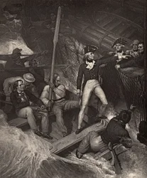 Luitenant Nelson vrijwillig om een prijs te boarden in een hevige storm, illustratie uit 