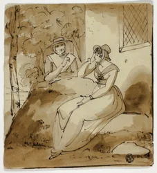 Twee vrouwen in gesprek bij een huis