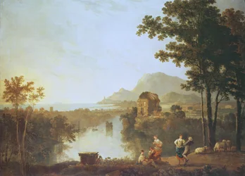 Uitgestrekt kustlandschap in de avond