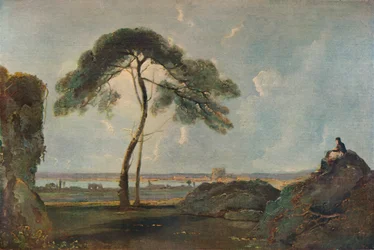 Italiaans landschap met een steeneik