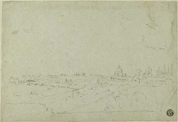 Gezicht op de Sint Pieter vanuit het Paleis van de Caesars, met daaronder het Circus Maximus