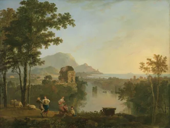 Wijds zuidelijk kustlandschap in de avondschemering
