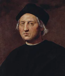 Portret van Christoffel Columbus (1451-1506), Italiaans ontdekkingsreiziger en zeevaarder, schilderij van Ridolfo Ghirlandaio (1483-1561)