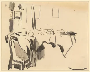 Hoek van een kamer met tafel en stoel