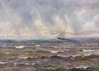 Een plotselinge windvlaag, Cardigan Bay (kleur litho)