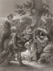 De hertog van Monmouth gevangengenomen na de Slag bij Sedgemoor. Uit „The History of England“, gepubliceerd in 1859.