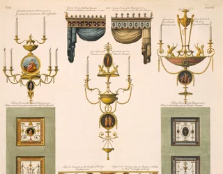 Ontwerpen voor gordijnkronen, girandoles en vouwdeuren (detail)