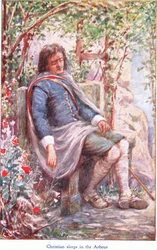 Christian slaapt in de prieel, uit The Pilgrims Progress gepubliceerd door John F Shaw & Co, ca. 1900