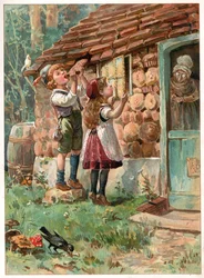 Hans en Grietje, illustratie uit Er was eens, uitgegeven door Ernest Mister, ca. 1900