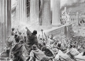 De brand van de bibliotheek van Alexandrië, 391 AD