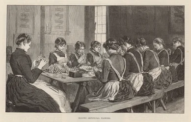 De London Flower Mission, Clerkenwell Close, Londen - Het maken van kunstbloemen