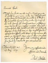 Brief van admiraal Robert Blake aan de commissarissen van de Admiraliteit, 25 augustus 1654