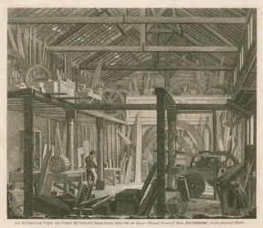 Een interieur van het vergaderhuis van John Bunyan in Zoar Street, Gravel Lane, Southwark, in de huidige staat