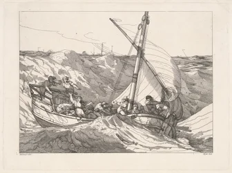 Boot in een storm op zee
