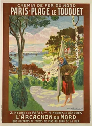 Poster die Parijs-Plage le Touquet, Pas de Calais, ca. 1910 adverteert