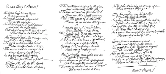 Queen Marys Lament, gedicht in het handschrift van Robert Burns