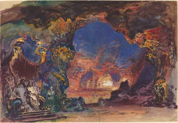 Onderwereld Scène met een Man en Vrouw op de Troon en de Dood als Wacht