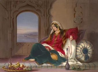 Kandahar dame van rang, bezig met roken, 1848