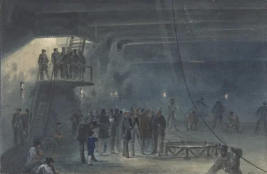 Het Kabel Oprollen in de Achtertank aan Boord van de Great Eastern in Sheerness: Bezoek, 1865-66