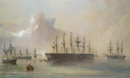 De Atlantische Telegraafkabelvloot Verzameld bij Berehaven Zuidwestkust van Ierland, 1866