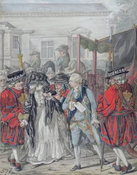Margaret Nicholson probeert Zijne Majesteit George III (1738-1820) te vermoorden bij de tuiningang van St. James