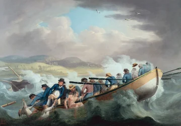 Overlevenden van een schipbreuk bij het eiland Wight gered door de bemanning van H.M.S. Juno