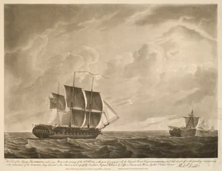 Deze aanblik, van Zijne Majesteits schip EUROTAS, onder jurymasten, op de ochtend van de 26e februari 1814. op het punt om het keizerlijke Franse fregat LA CLORINDE in te halen, dat de avond ervoor was afgeweken; als gevolg van de omstandigheid van de
