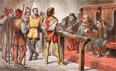 Dogberry spreekt in Much Ado About Nothing, Act IV, Scene II, 