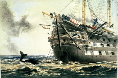 HMS Agamemnon legt de originele Atlantische kabel, uit 
