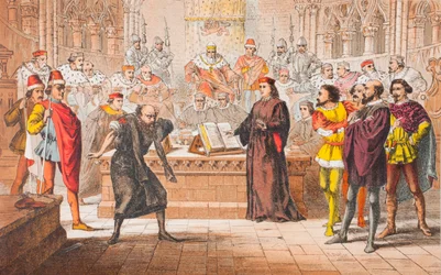Shylock spreekt in De koopman van Venetië, akte IV, scène I, 