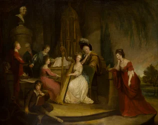 Sir Henry Bridgeman en zijn familie maken muziek onder een buste van Handel