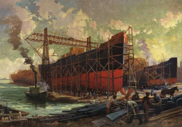 Scheepsbouw in Ashbridges Bay, Toronto, 1918