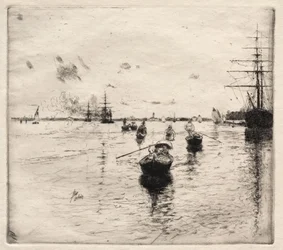 Lagune met Stoomschepen en Gondels, 1885