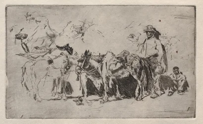 Mannen en ezels, Rome, 1880