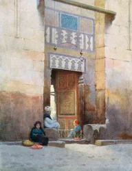 Een moskeedeur, Caïro (kleurenlitho)