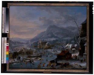 Winter: Een bevroren winterlandschap met boeren