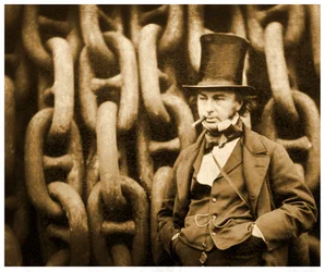 Isambard Kingdom Brunel bij de lanceerkettingen van de SS Great Eastern, 1857