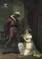 Othello en Desdemona in Venetië. Illustratie voor 