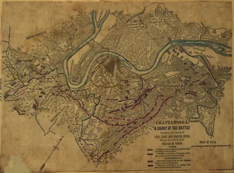 Chattanooga Een kaart van de strijd tussen de troepen van Gens. Grant en Braxton Bragg, gestreden van 24-5 november 1863. LOC gvhs01.vhs00275