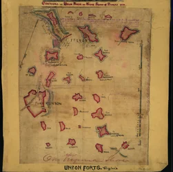 Contouren van forten van de Unie aan de zuidkant van Potomac, 1862 (kaart). LOC gvhs01.vhs00242