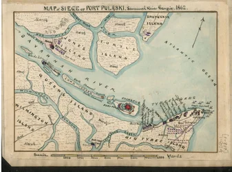 Kaart van de belegering van Fort Pulaski - Savannah River Georgia. 1862. LOC gvhs01.vhs00085