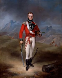 Portret van majoor Lambert Brabazon Urmston, in het uniform van het 45e regiment