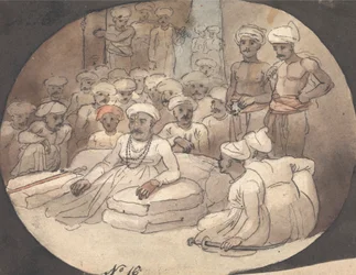 Schets van Mahaji Sindia in zijn Tent