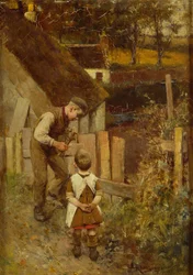 Het hek herstellen (olieverf op doek)