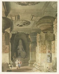 Interieur van de Grot Tempel van Indra Subba in Ellora, uit Volume II van Scenery, Costumes and Architecture of India