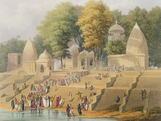 Voorbereiding voor een Suttee of de zelfverbranding van een Hindoe weduwe, uit Volume I van 