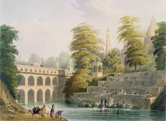 Uitzicht op de brug bij Baroda in Guzerat, uit Volume II van 