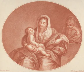 De Maagd zittend met het slapende Christuskind op haar schoot, Sint-Elizabeth rechts