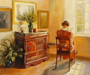 Een Vrouw die Leest bij een Raam